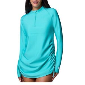 Coolibar Lawai Ruche Swim Shirt UPF 50+ Long Sleeve Turquoise XL‎ Style 03242